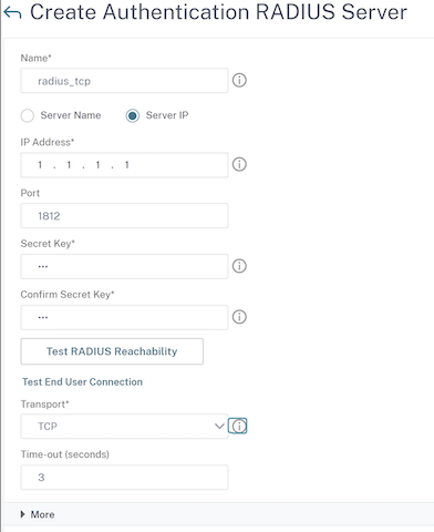 Transport TCP RADIUS