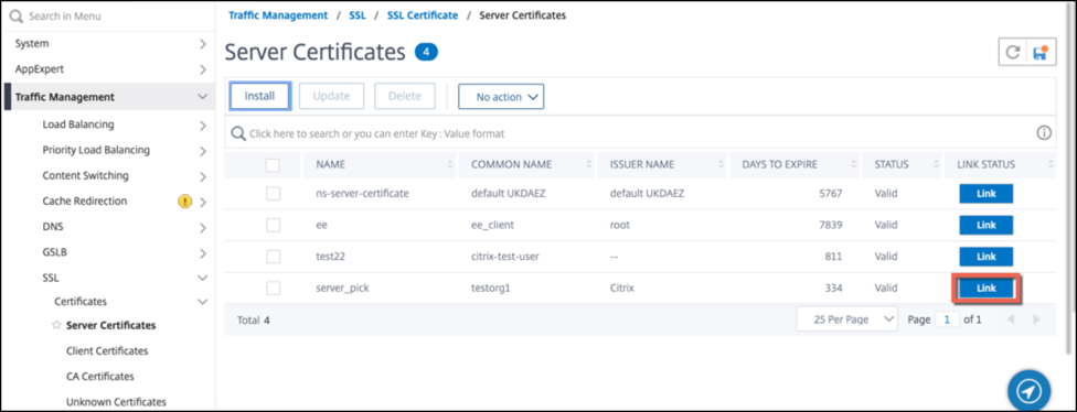 Link certificate button