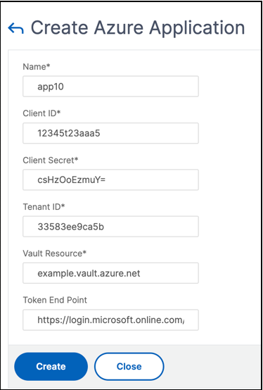 Azure アプリケーションパラメーター