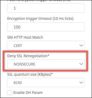 バックエンドセキュア再ネゴシエーション SSL プロファイル