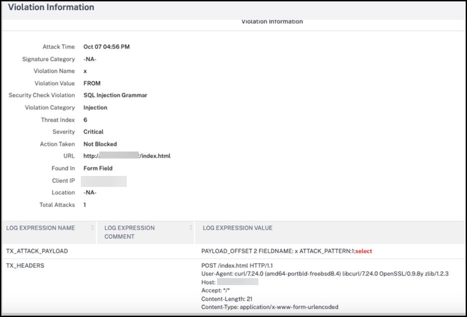 Violation details on ADM