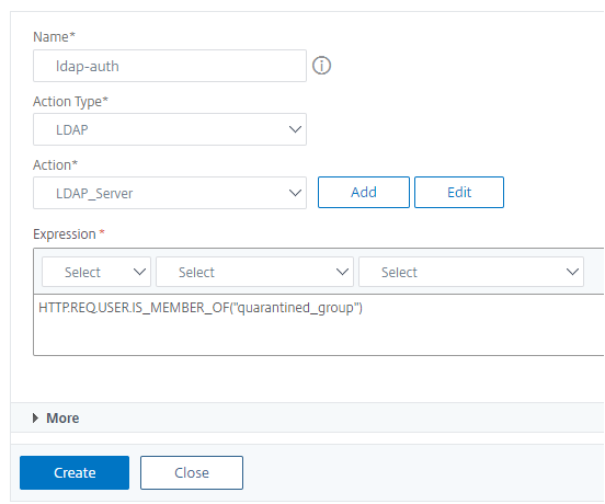 LDAP 認証のポリシーの選択