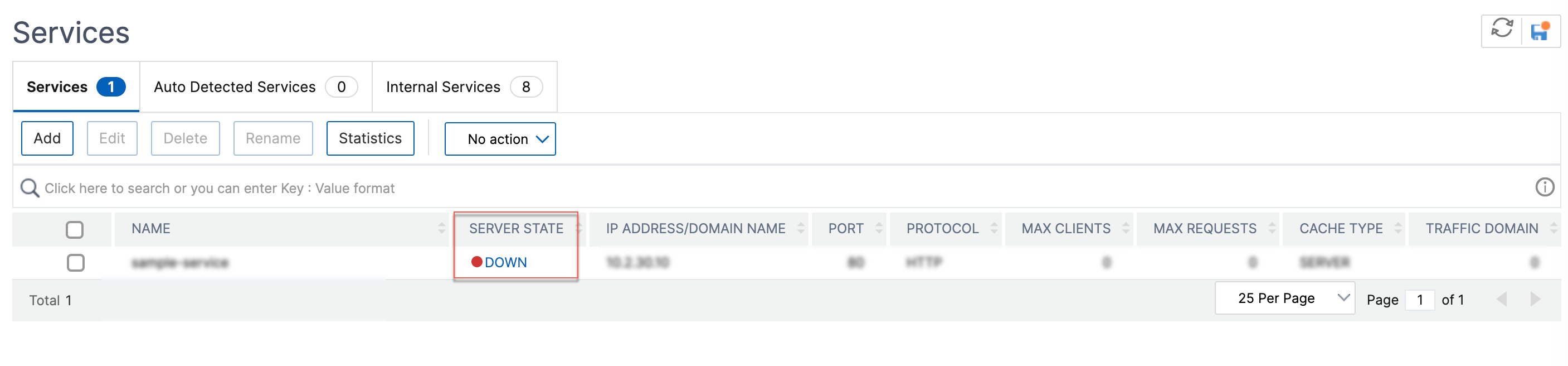 Server state column in Services page