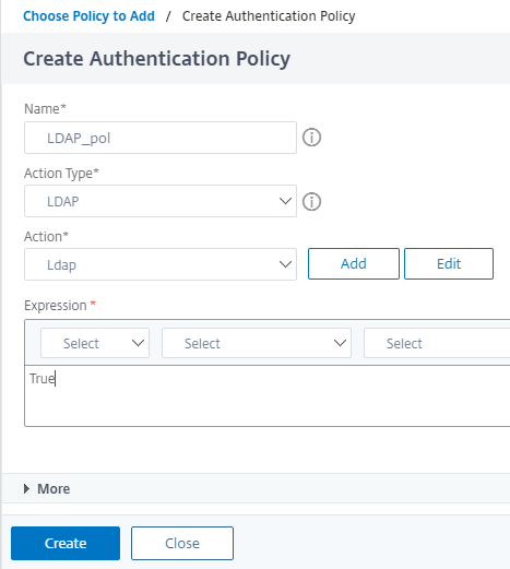 LDAP 認証のポリシーを追加