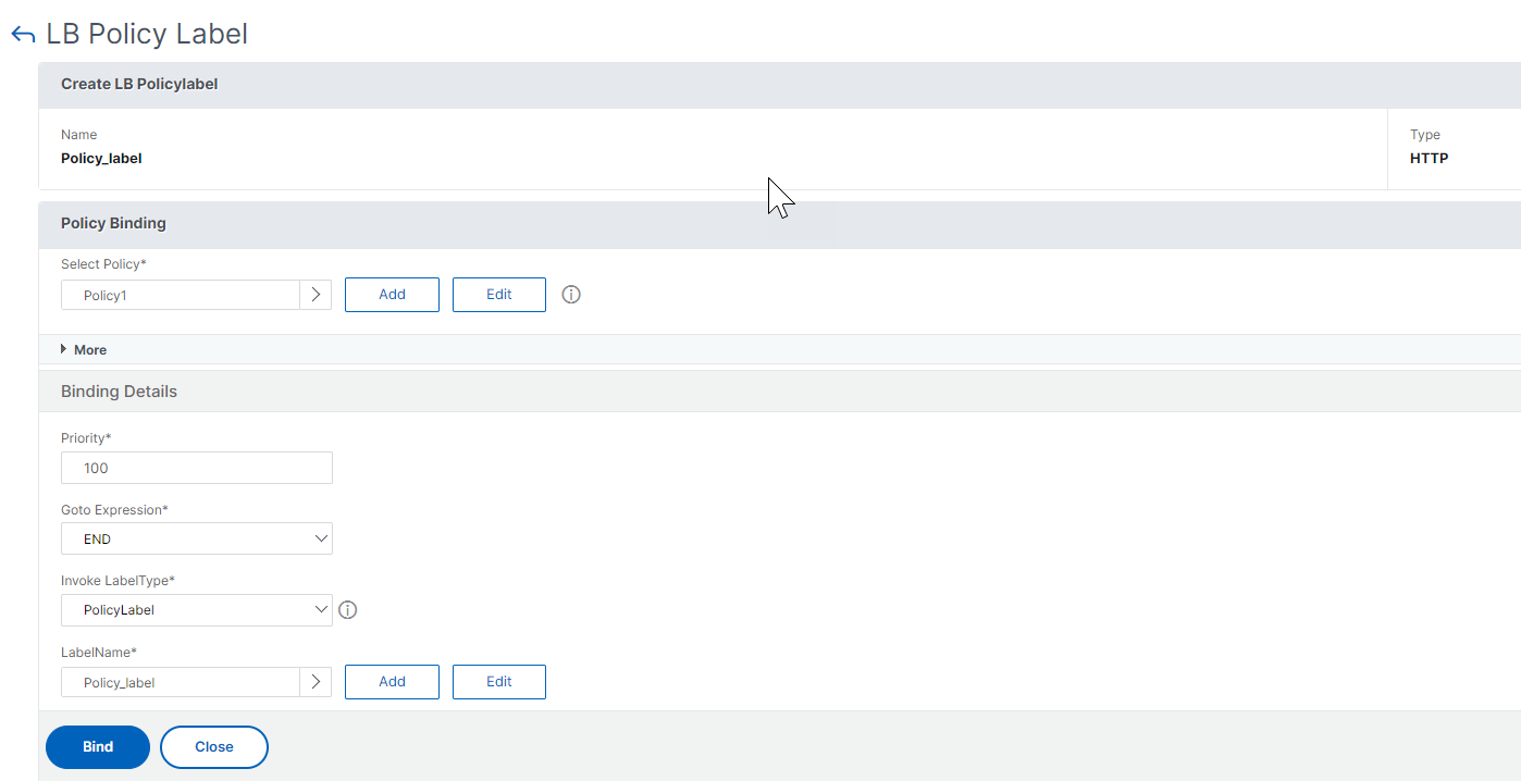 Bind LB policy
