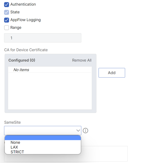 Select SameSite check box
