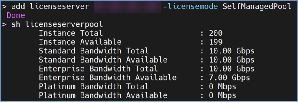 show ns licenseserverpool コマンド出力