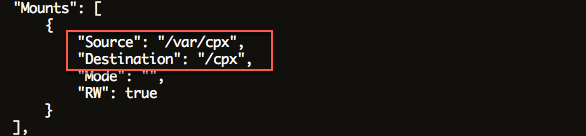 Example output of mount source and destination