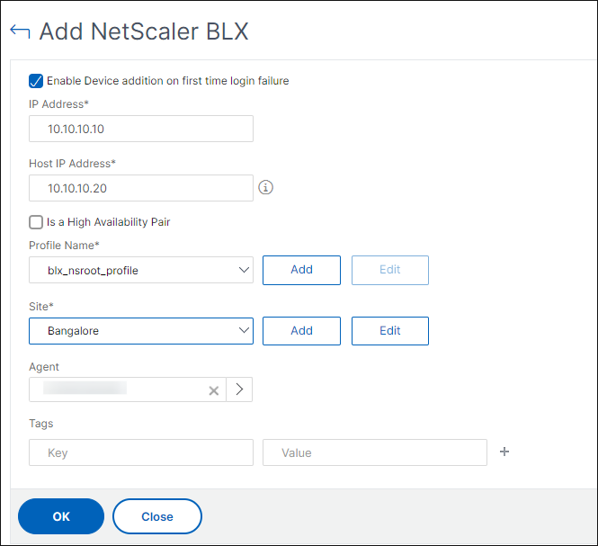 NetScaler ConsoleにNetScaler BLXスタンドアロンインスタンスを追加する
