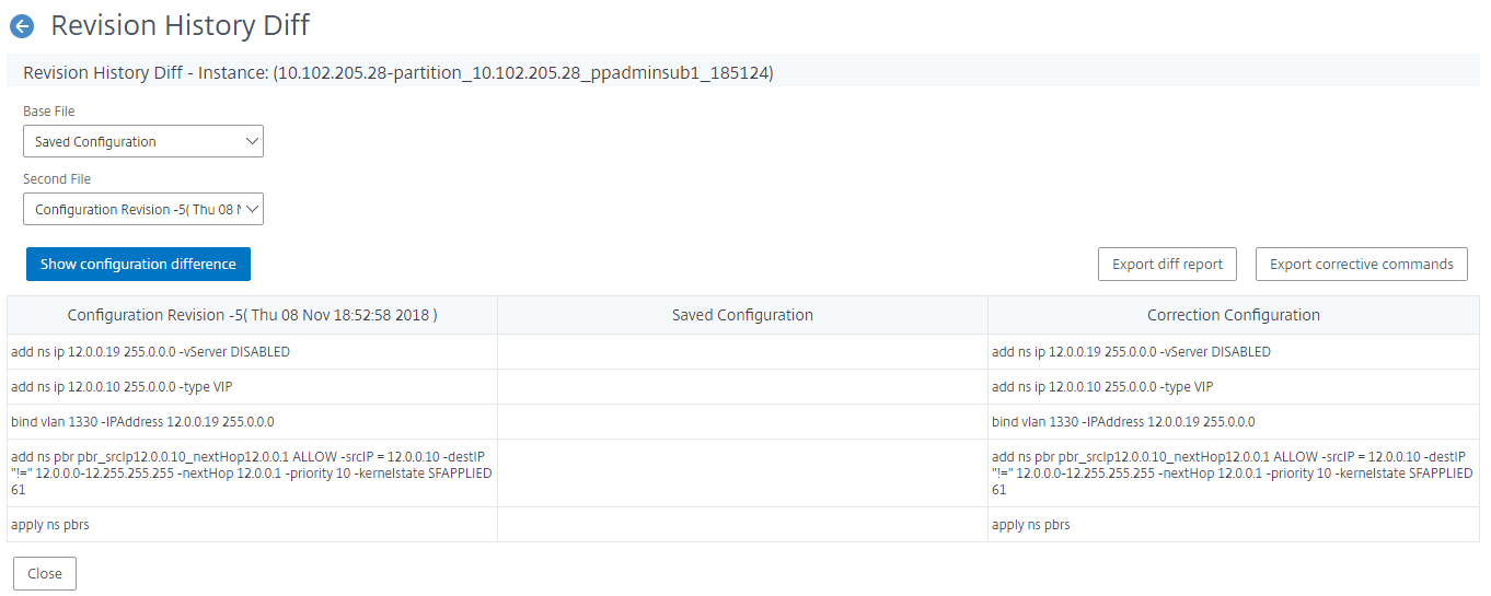 Configuration difference report