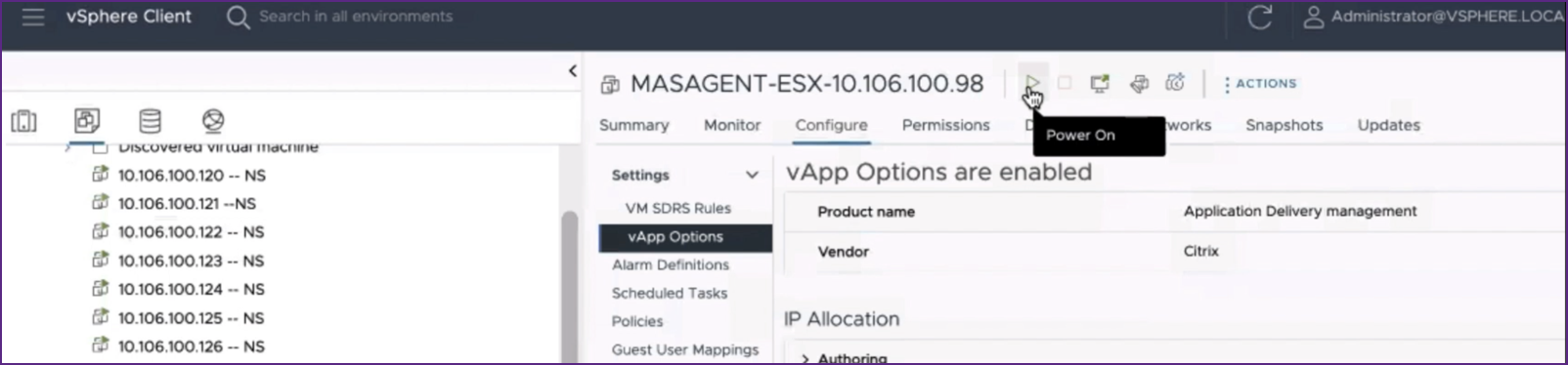 Power on the vm