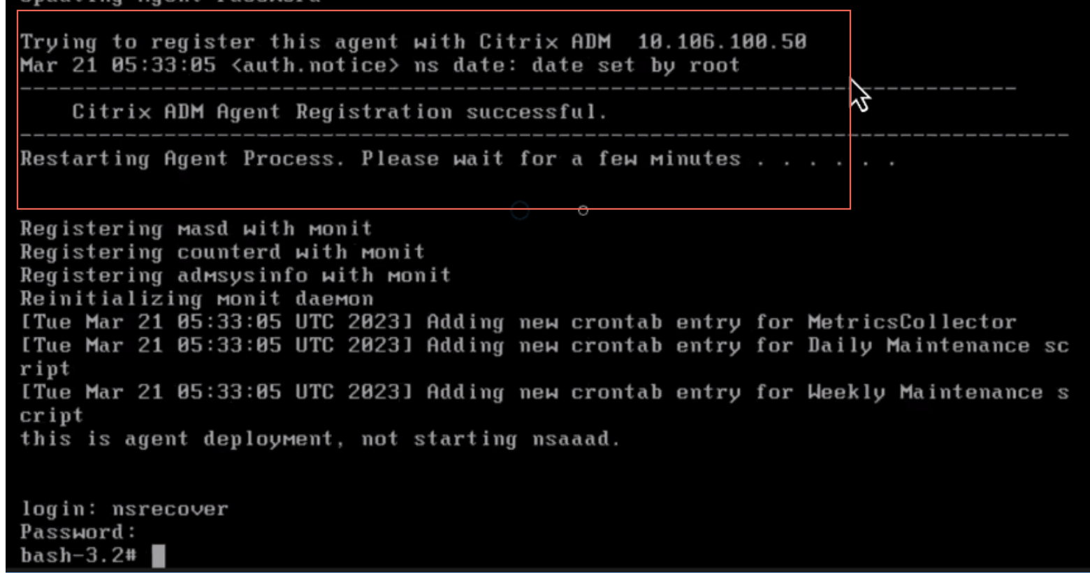 Agent registration success message