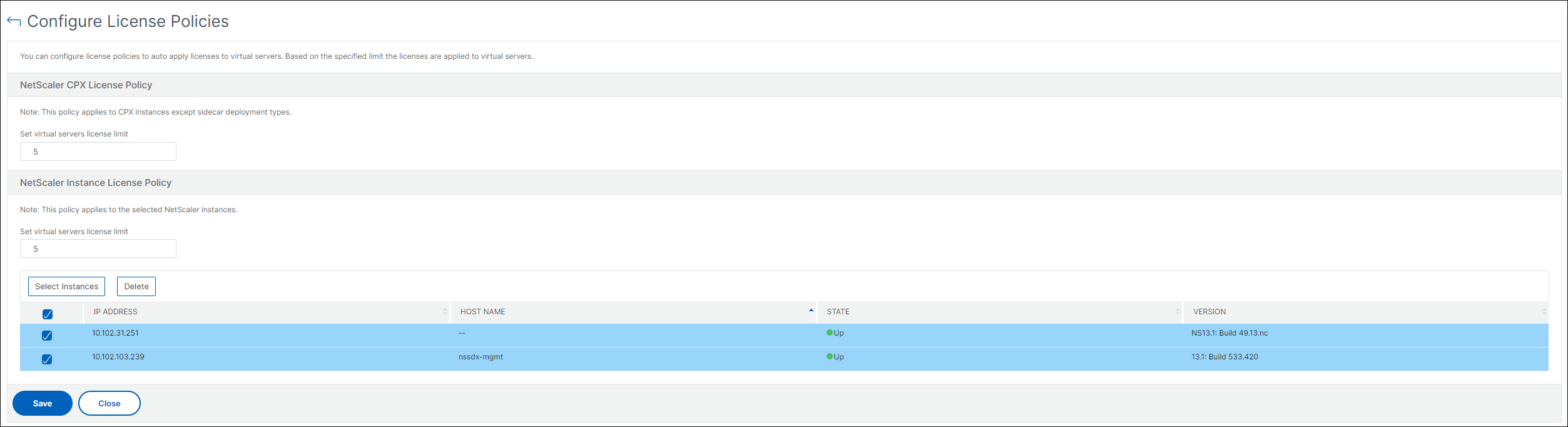 Edit policy to apply licenses to virtual servers