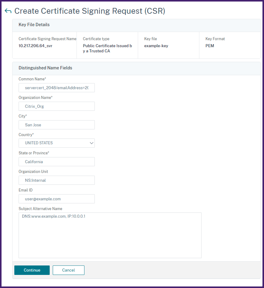 Create Signing Request in Console
