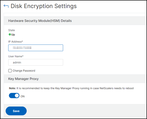 Disk encryption settings page