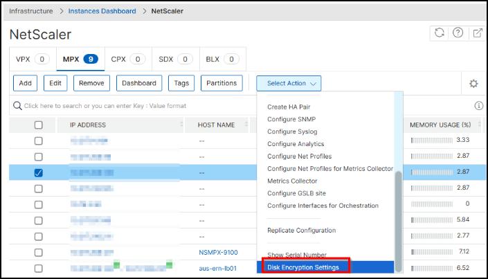 Disk encryption settings