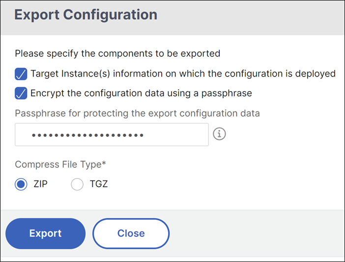 Export config pack
