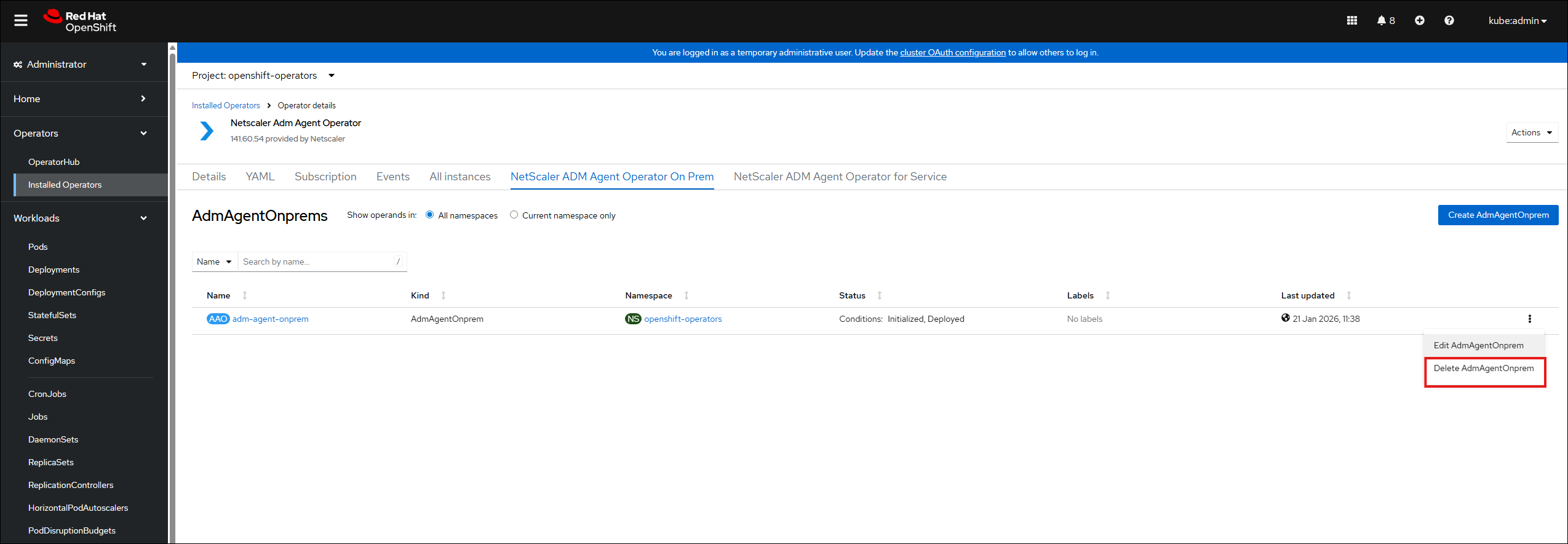 NetScaler Operator - Delete ADM agent on-prem