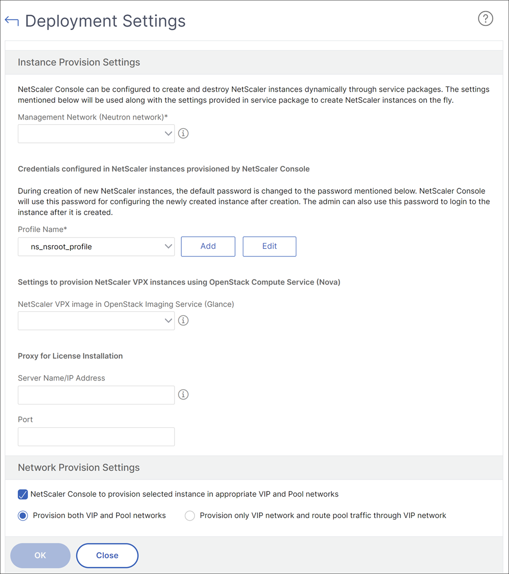 Deployment Settings