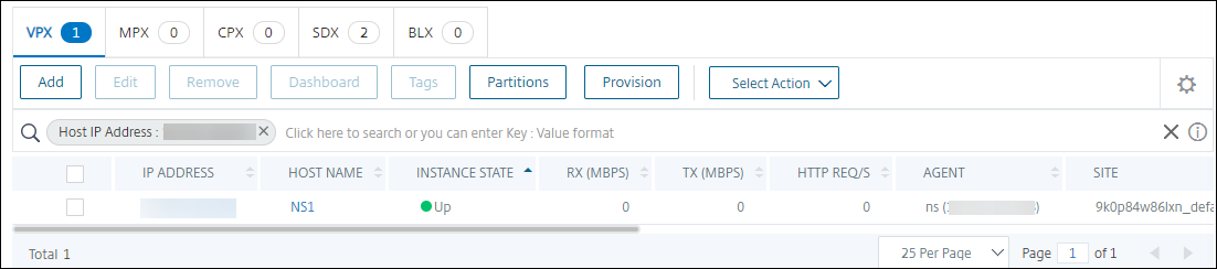 View provisioned VPX instance