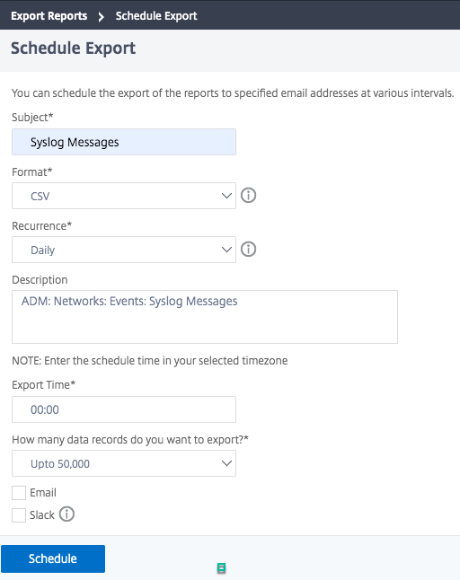 Syslogエクスポートのスケジュール