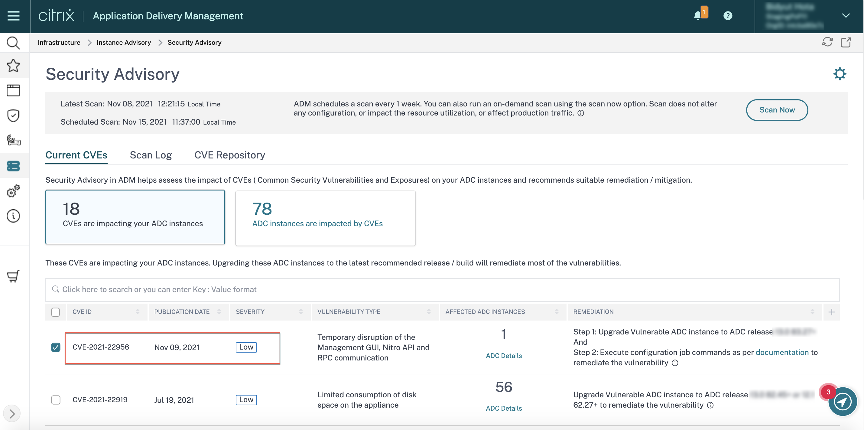 Security advisory dashboard for CVE-2021-22927 and CVE-2021-22920