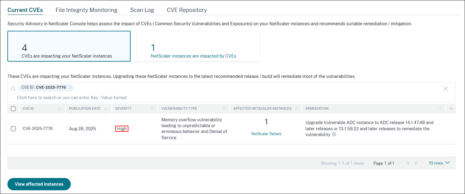 Security advisory dashboard for CVE-2025-7776