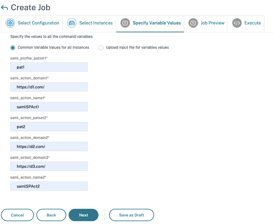 Specify variable scenario