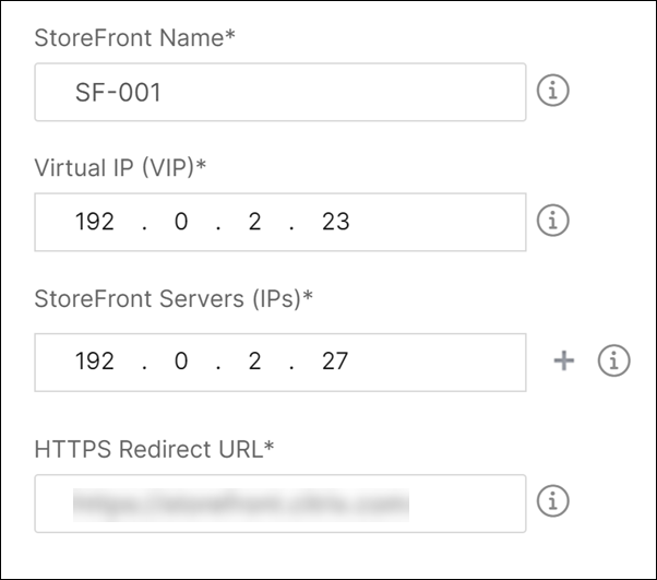NetScalerインスタンスでStoreFrontサーバーを構成するための詳細を指定します