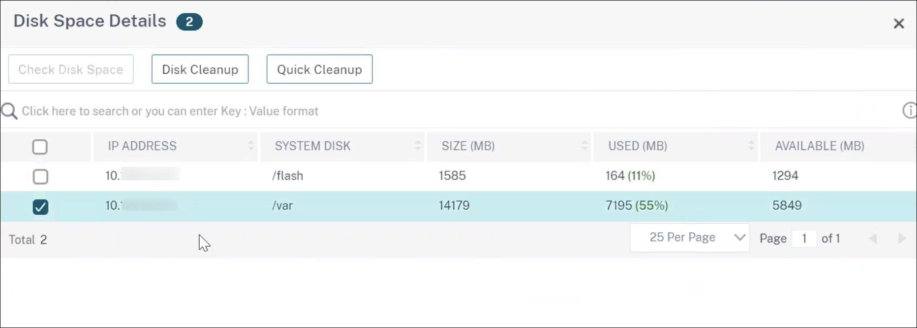 Disk Space Details