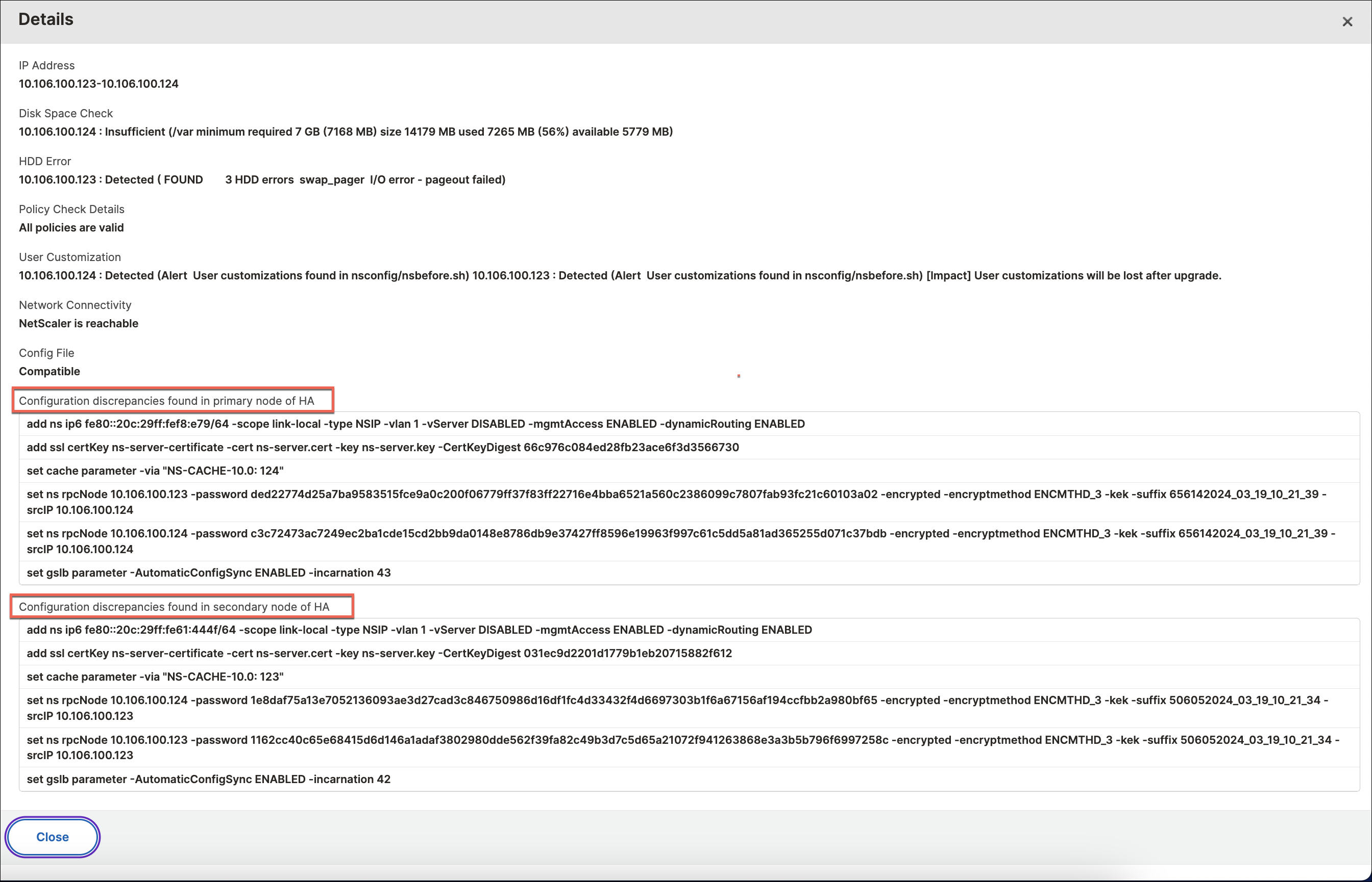 Pre-upgrade validation report