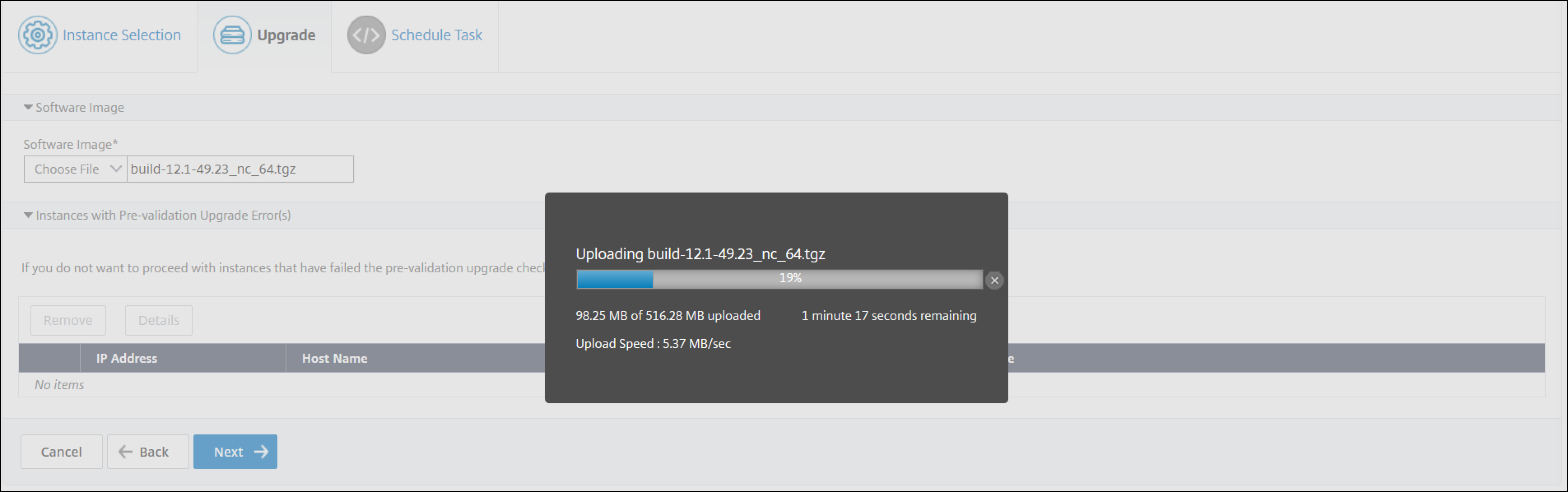 Upgrade progress bar