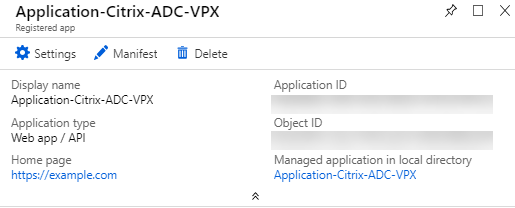 Application enregistrée dans Microsoft Azure pour NetScaler VPX