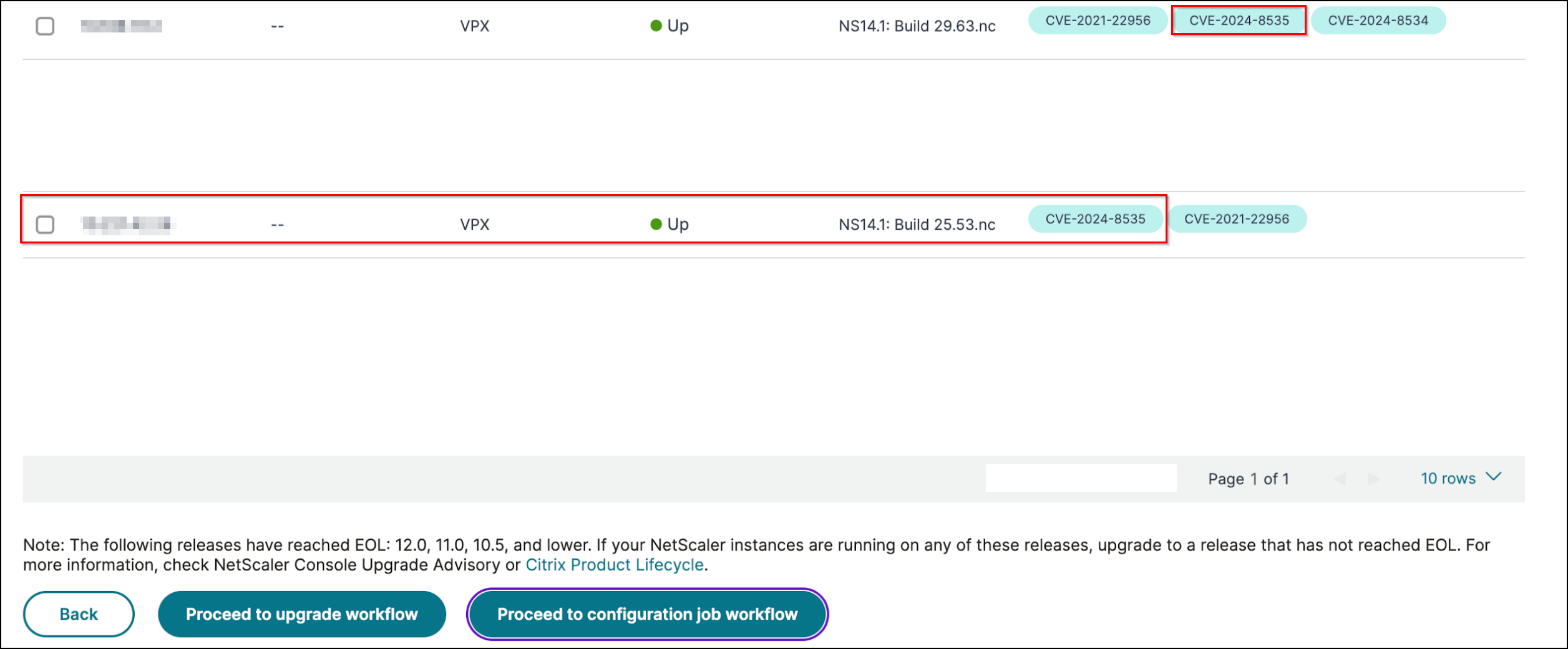 CVE-2020-8300の影響を受けるインスタンス