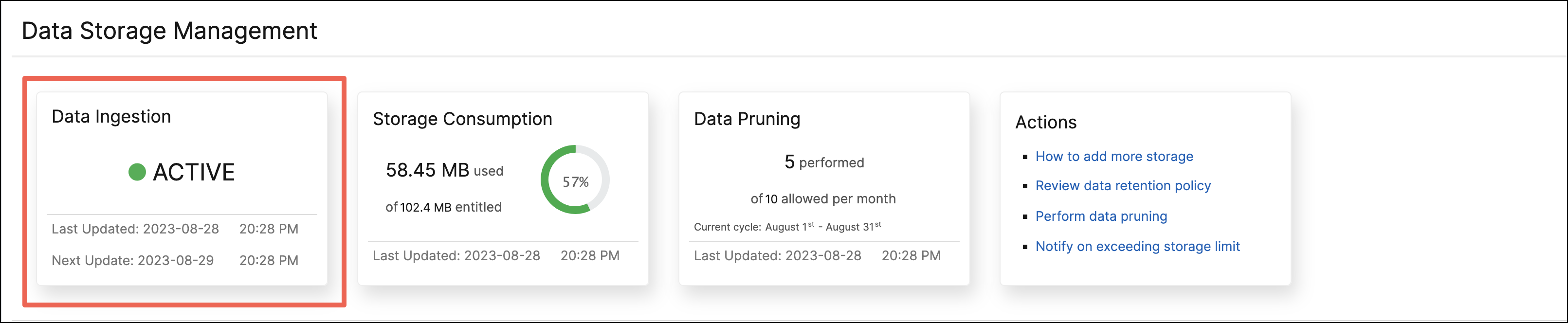 Data storage dashboard