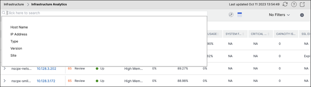 Infra analytics search