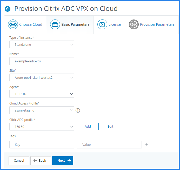 Provisionnement des paramètres de base de NetScaler VPX