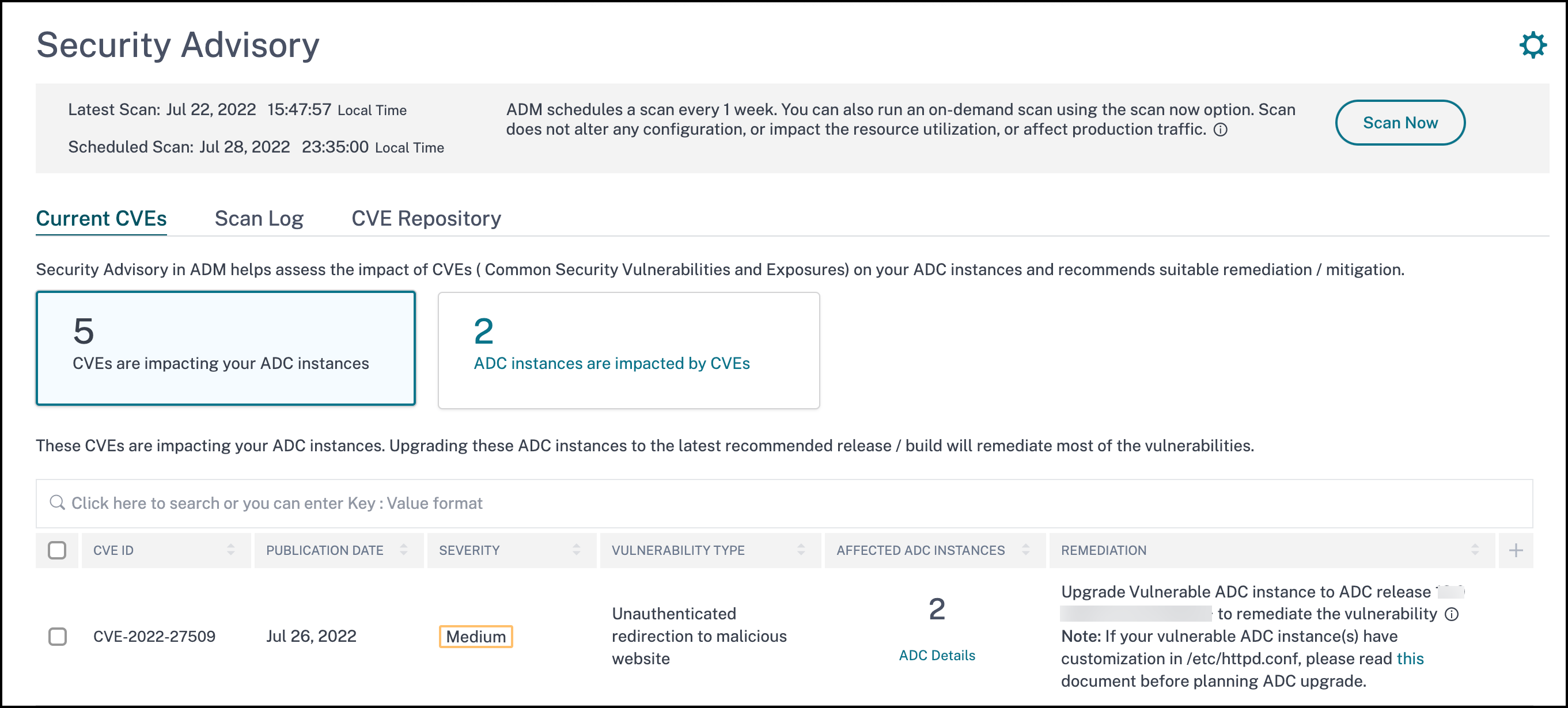 CVE-2022-27509のセキュリティアドバイザリダッシュボード