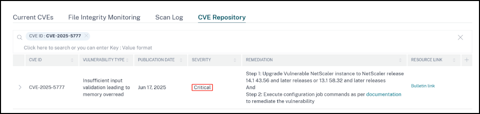 Security advisory dashboard for CVE-2025-5777