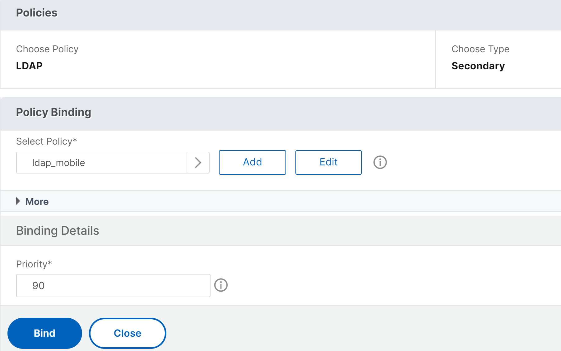 Secondary authentication policies