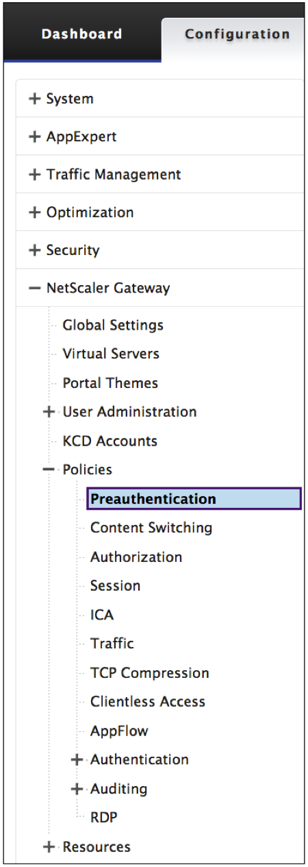 Select a preauth policy
