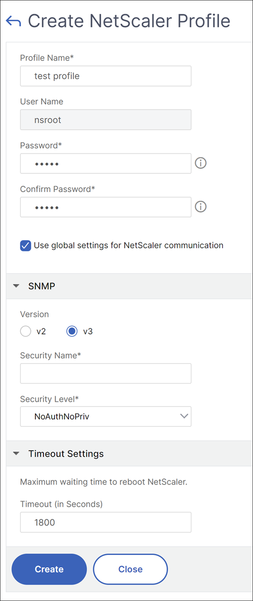 管理者プロファイル SNMP