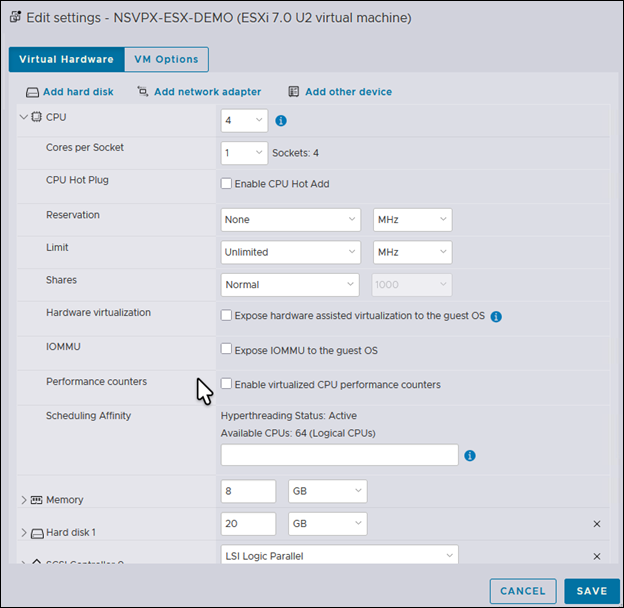 Edit settings CPU