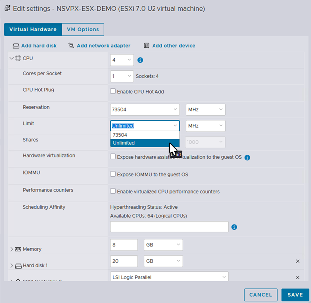 Edit settings CPU
