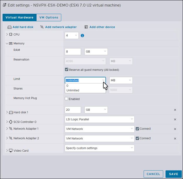 Edit memory settings