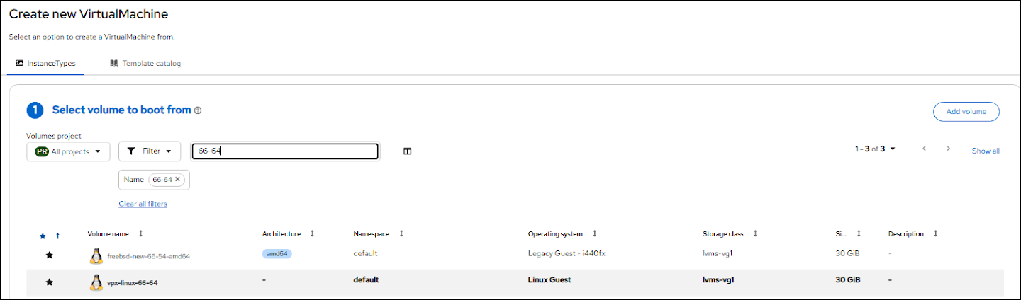 Select bootable volume
